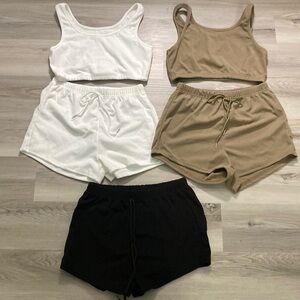 Women’s workout/lounge sets, sports bra and shorts, women’s size medium. NEW